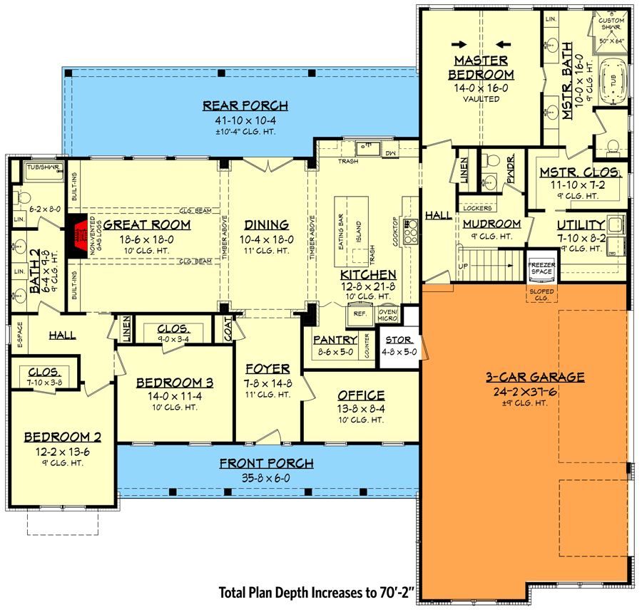 Plan 51814HZ: Expanded 3-Bed Modern Farmhouse with Optional Bonus Room - 2553 Sq Ft - Floor Plan - 3-Car Garage Option - Country, Modern Farmhouse, New American, Traditional