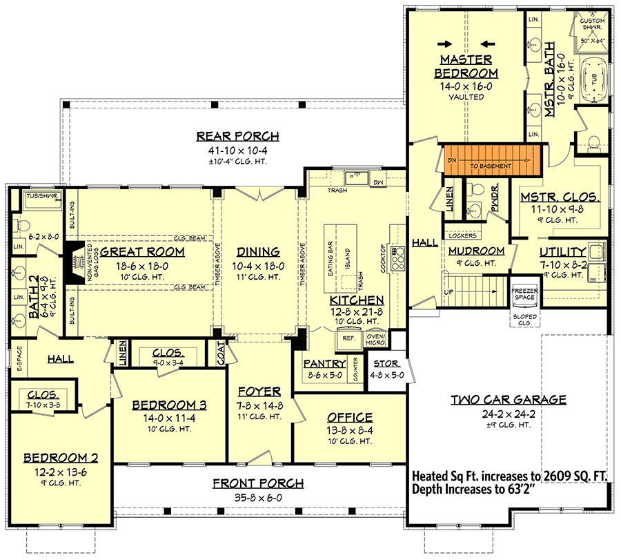 Plan 51814HZ: Expanded 3-Bed Modern Farmhouse with Optional Bonus Room - 2553 Sq Ft - Floor Plan - Basement Stairs Location - Country, Modern Farmhouse, New American, Traditional