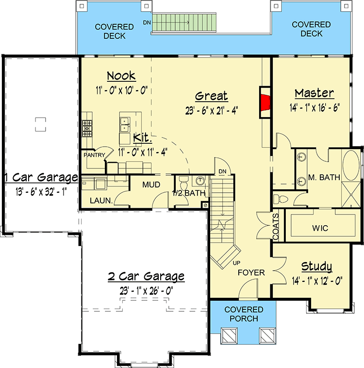 Plan 910003WHD: Exclusive New American House Plan with Two-Story Great Room - Floor Plan - Main Level - Craftsman, New American