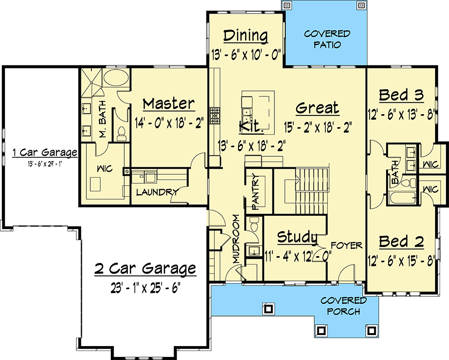 Plan 910005WHD: 3-Bed New American Home Plan with Optional Lower Level - Floor Plan - Main Level - Acadian, Louisiana-Style, New American, Southern, Traditional
