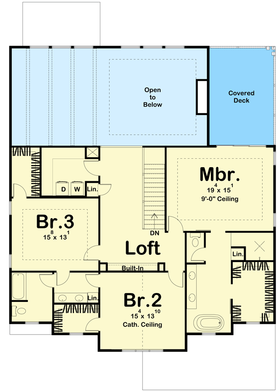 Plan 62804DJ: 3-Bed New American House Plan with Exposed Beamed Entryway - Floor Plan - 2nd Floor - Coastal, Contemporary, Craftsman, Modern Farmhouse, New American
