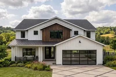 3-Bed New American House Plan with Exposed Beamed Entryway