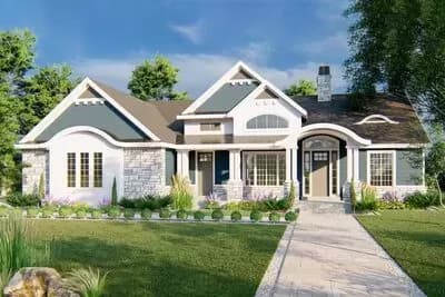Exclusive Country Craftsman Home Plan with Split Bedrooms