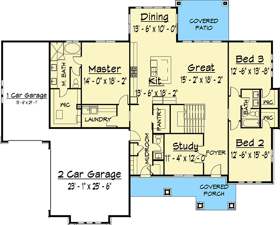 Plan 910009WHD: 3-Bed Contemporary Prairie Home Plan with Optional Lower Level - Floor Plan - Main Level - Contemporary, New American, Prairie, Ranch