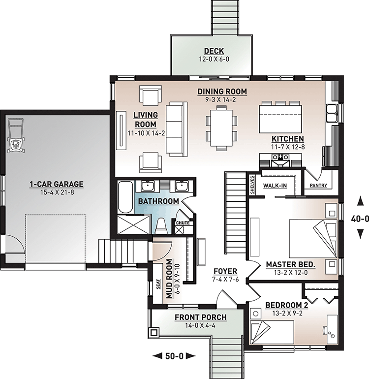 Plan 22559DR: Modern Ranch Home Plan with 1-Car Garage - Floor Plan - Main Level - Contemporary, Northwest, Ranch