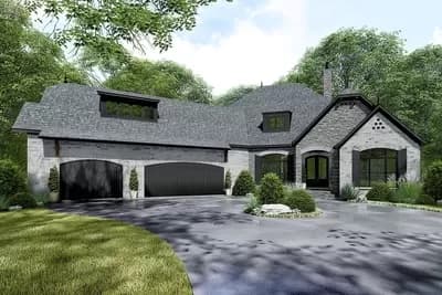 4-Bed French Country Home Plan with Safe Room