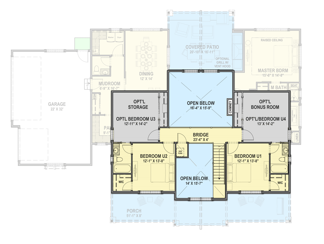 Plan 64487SC: Two-story Craftsman House Plan with Main-floor Master - Floor Plan - 2nd Floor - Country, Craftsman, Farmhouse, New American, Traditional