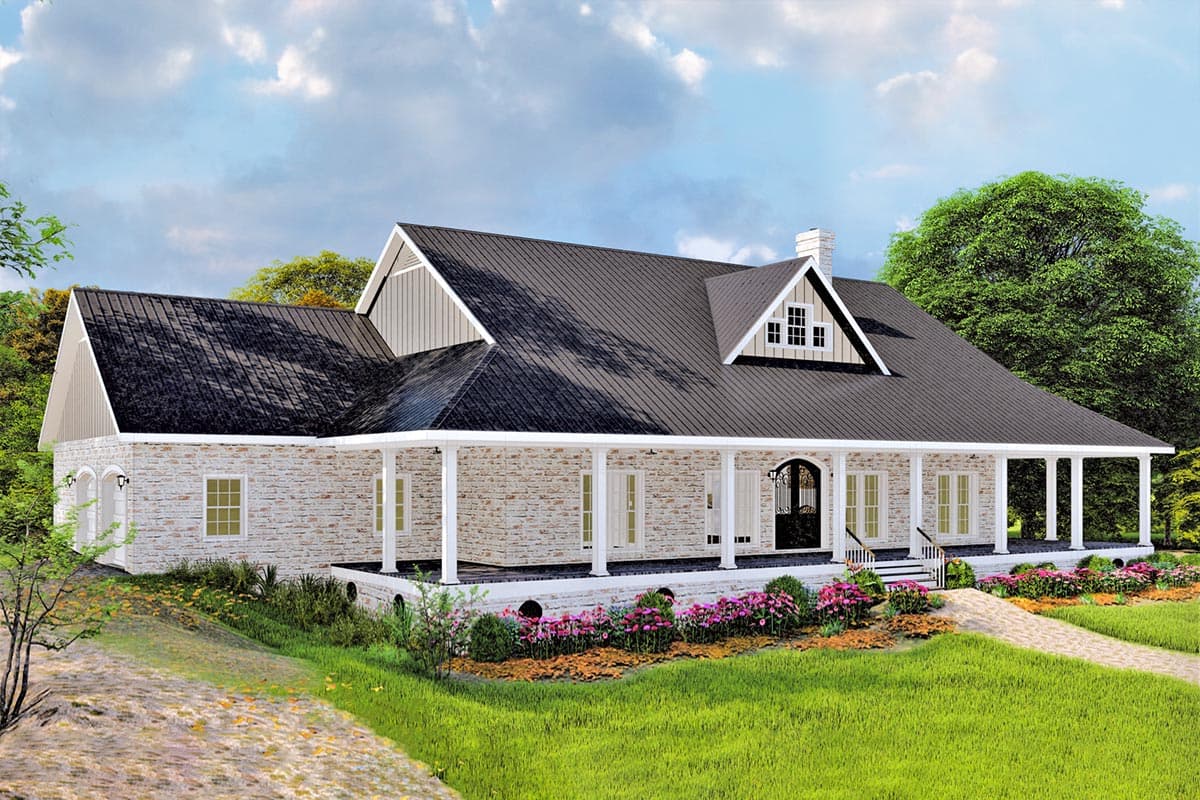 Plan 25018DH: One-Level Country Home Plan with Idyllic Wrap-Around Porch - Image #4 - Country, Farmhouse, Southern, Southern Traditional, Traditional