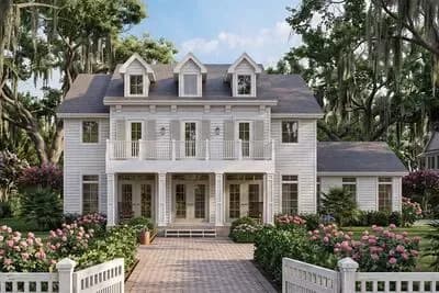 4-Bed Southern Colonial House Plan with 2-Car Side-Load Garage