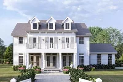 4-Bed Southern Colonial House Plan with 2-Car Side-Load Garage