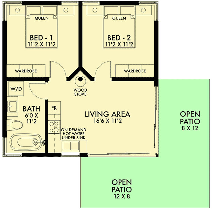 Plan 67757NWL: Modern Tiny Home for Indoor Outdoor Living - Floor Plan - Main Level - Contemporary, Northwest, Rustic, Vacation