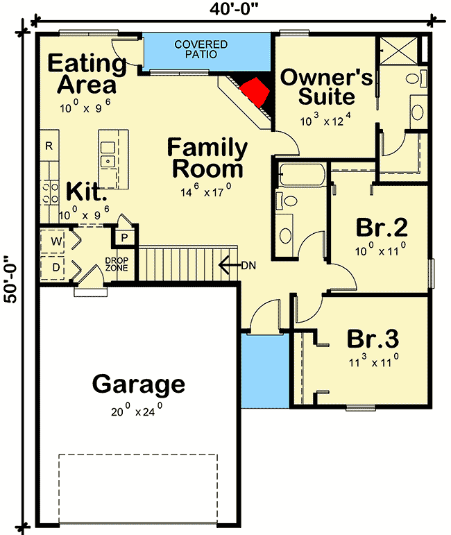 Plan 42619DB: Comfortable Traditional House Plan with 3 Bedrooms - 1176 Sq Ft - Floor Plan - Main Level - Ranch, Traditional