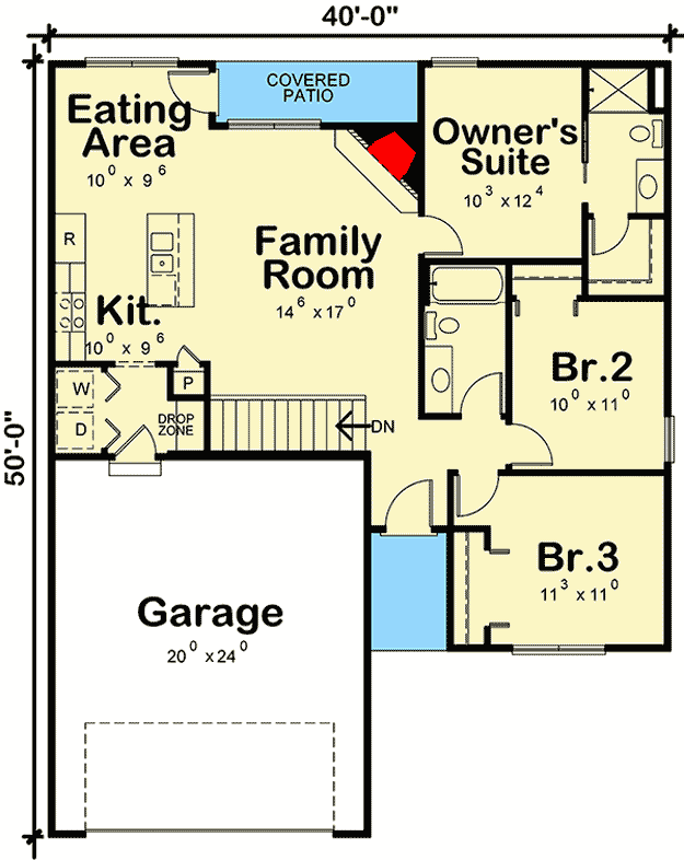 Plan 42620DB: Cozy Ranch House Plan with Open Layout - 1176 Sq Ft - Floor Plan - Main Level - Country, Ranch, Traditional