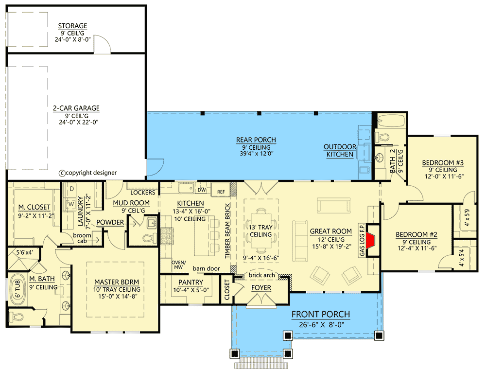 Plan 56456SM: Split Bedroom Modern Farmhouse Plan with with Large Walk-in Pantry - 1967 Sq Ft - Floor Plan - Main Level - Country, Farmhouse, Modern Farmhouse, New American, Southern