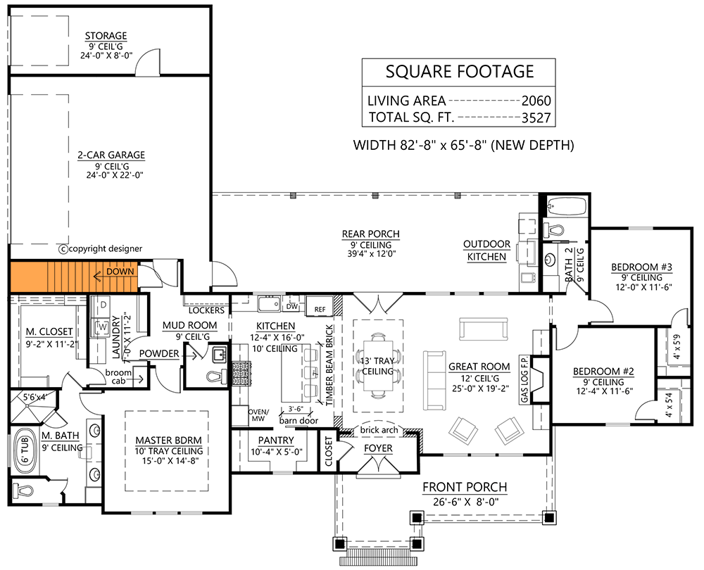 Plan 56456SM: Split Bedroom Modern Farmhouse Plan with with Large Walk-in Pantry - 1967 Sq Ft - Floor Plan - Main Level - Basement Stairs Location - Country, Farmhouse, Modern Farmhouse, New American, Southern