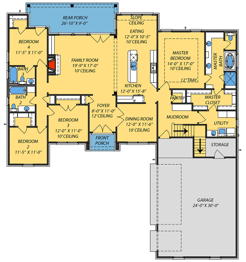 Plan 83928JW: Fresh Acadian House Plan with Bonus Room above Garage - Floor Plan - Main Level - Acadian, French Country, Louisiana-Style, Southern
