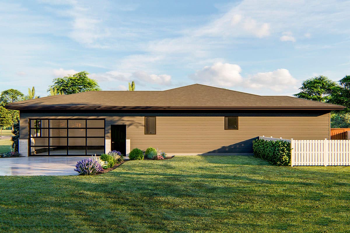 Plan 62808DJ: 1-Story Modern Prairie-Style House Plan with Side Load Garage - 1813 Sq Ft - Image #4 - Modern, Northwest, Prairie, Ranch