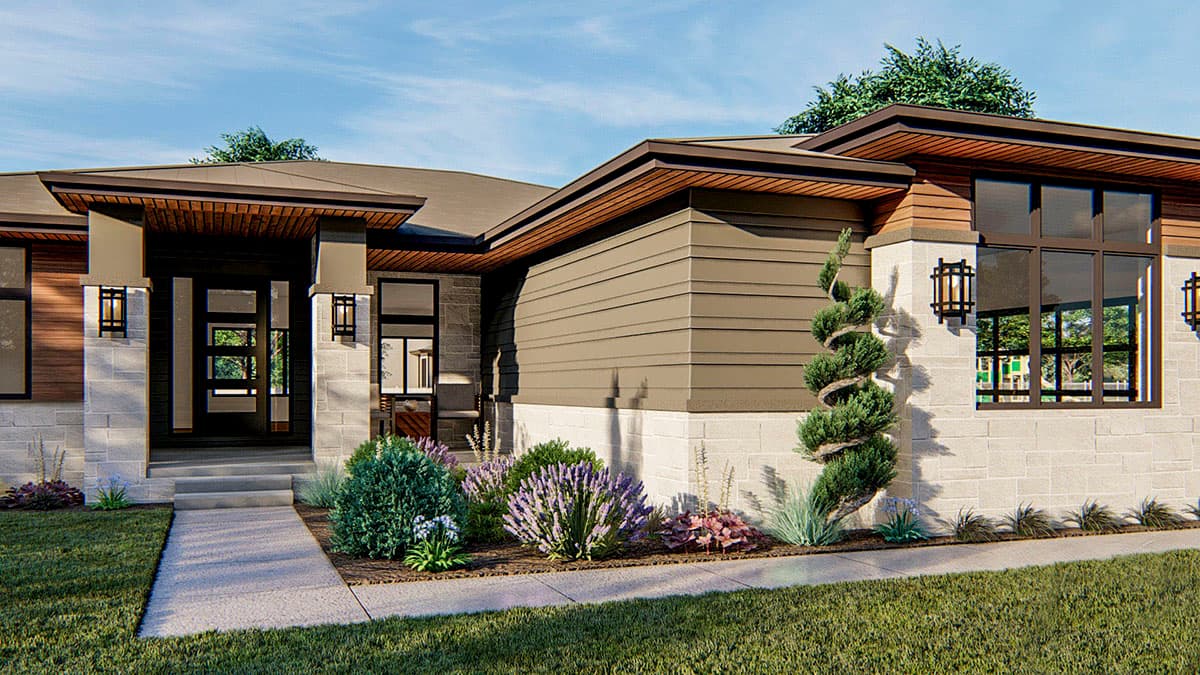 Plan 62808DJ: 1-Story Modern Prairie-Style House Plan with Side Load Garage - 1813 Sq Ft - Image #5 - Modern, Northwest, Prairie, Ranch