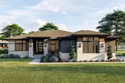 1-Story Modern Prairie-Style House Plan with Side Load Garage - 1813 Sq Ft