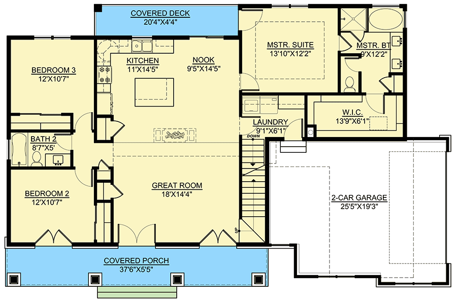 Plan 370012SEN: 3-Bed Hill Country Home Plan with Split Bedrooms - Floor Plan - Main Level - Country, Hill Country, Ranch, Traditional