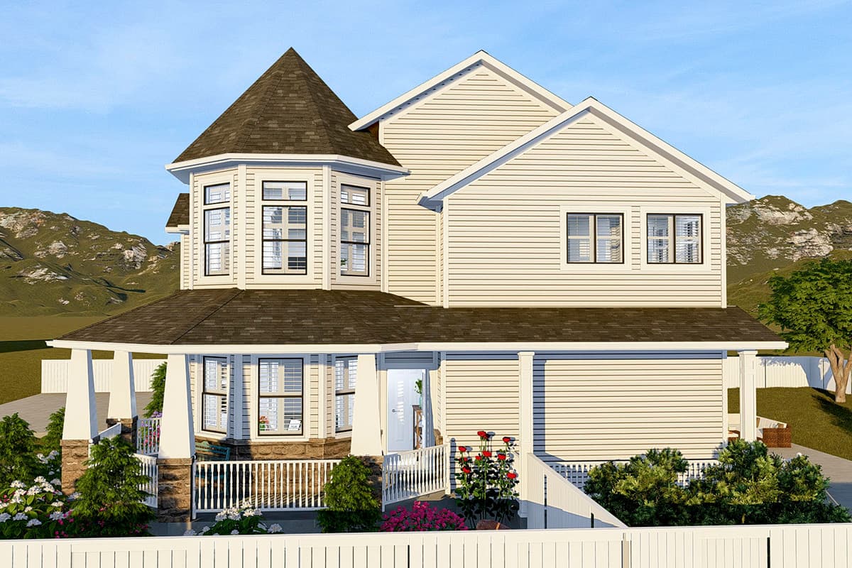 Plan 61340UT: Two-Story Country House Plan with Lower-Level Apartment - Image #4 - Country, Victorian