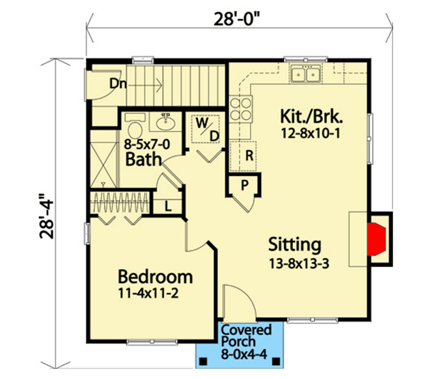 Plan 22125SL: Tiny House Plan with L-Shaped Kitchen - Floor Plan - Main Level - Cottage, Country, Traditional