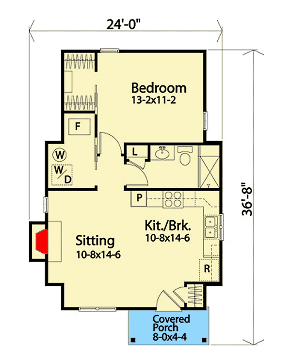 Plan 22129SL: 1-Bed Tiny House Plan with Fireplace - Floor Plan - Main Level - Cottage, Traditional, Vacation
