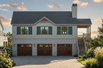 2-Bed Carriage House Plan with 3-Car Garage
