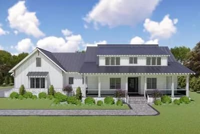 4-Bed Modern Farmhouse Plan with Front and Back Covered Porch