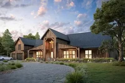Fully Featured Barn-Style Modern House Plan with Indoor Outdoor Living