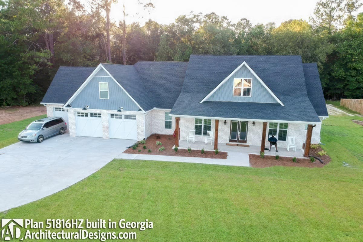 Plan 51816HZ: Modern Farmhouse Plan with 3-Car Front-entry Garage and Bonus Room - Image #5 - Country, Craftsman, Farmhouse, Modern Farmhouse, New American, Traditional