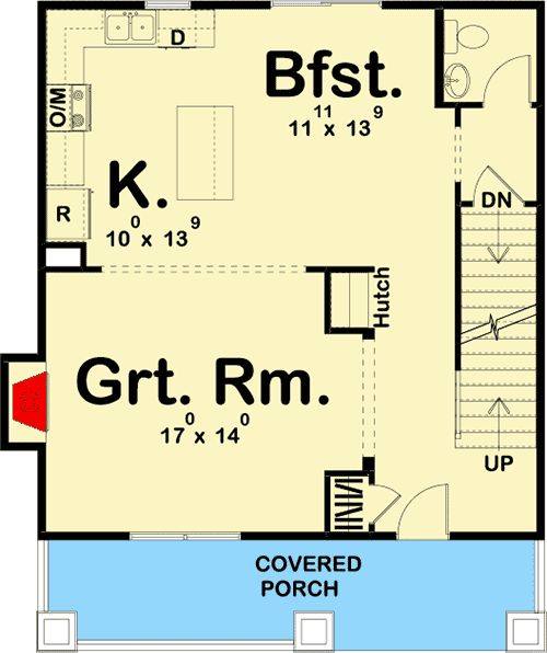 Plan 62809DJ: Two-Story Cottage Plan with Shed Dormer - Floor Plan - Main Level - Bungalow, Cottage, Country