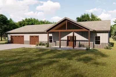 One-Story Post Frame Home Plan with Large Covered Entry