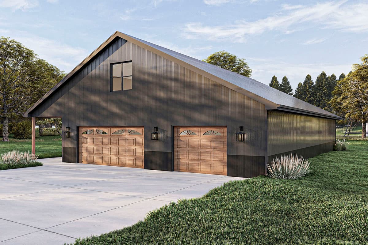 Plan 62812DJ: Post Frame Home Plan with Full-length Covered Porch - Image #8 - Barndominium, Cabin, Carriage, Rustic, Vacation