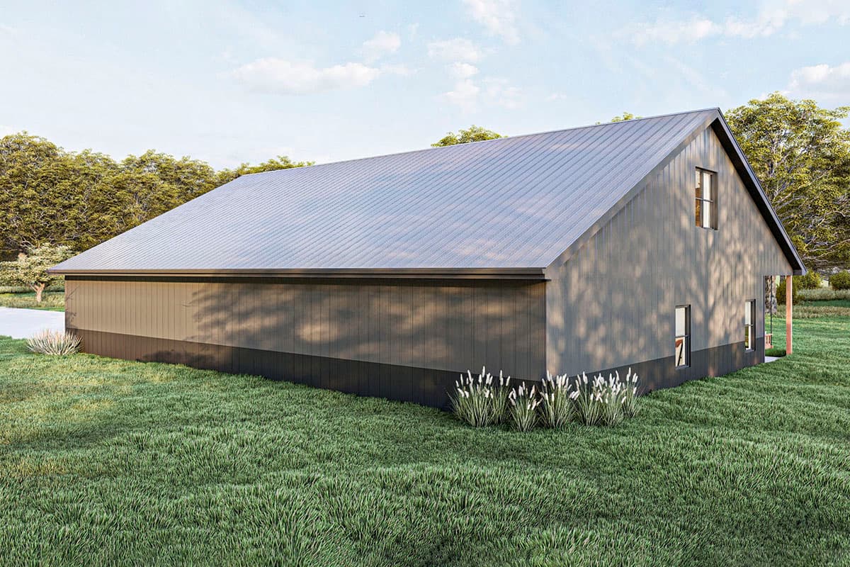 Plan 62812DJ: Post Frame Home Plan with Full-length Covered Porch - Image #10 - Barndominium, Cabin, Carriage, Rustic, Vacation