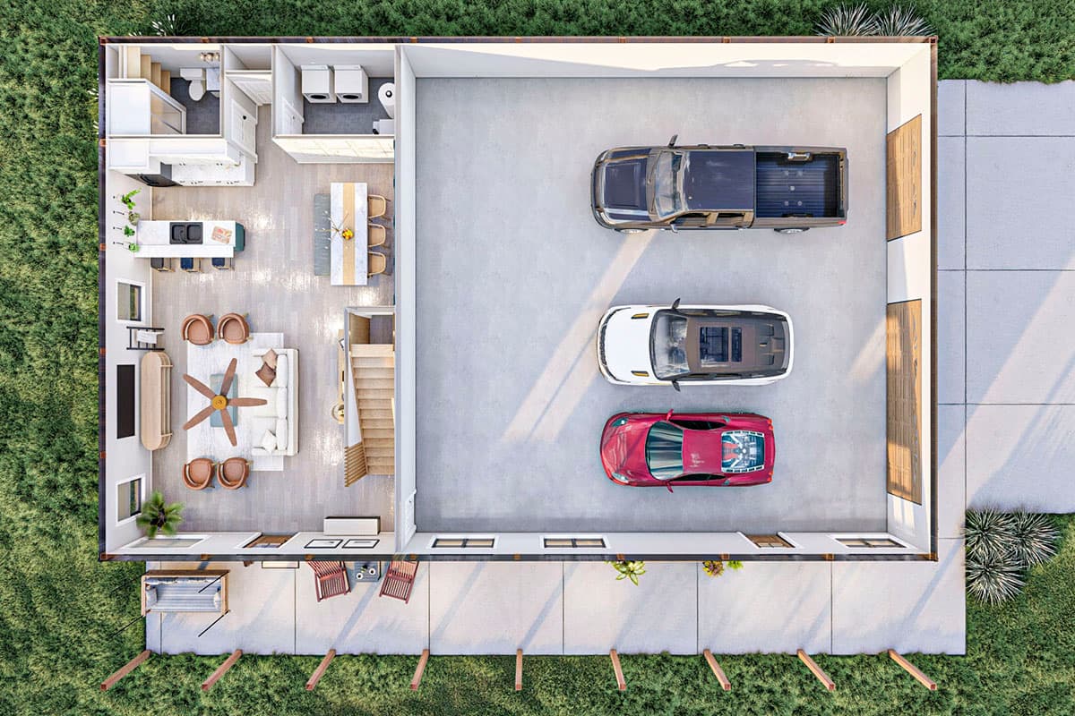 Plan 62812DJ: Post Frame Home Plan with Full-length Covered Porch - Image #12 - Barndominium, Cabin, Carriage, Rustic, Vacation