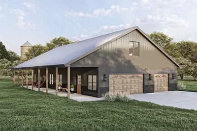 Post Frame Home Plan with Full-length Covered Porch