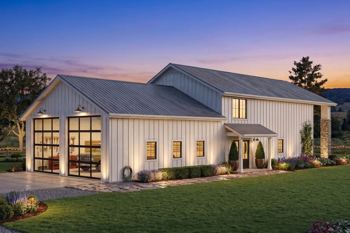 Plan image - 62814DJ:Post Frame Barndominium House Plan with Space to Work and Live