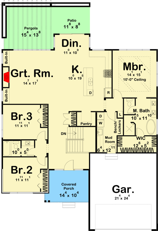 Plan 62815DJ: Modern Ranch Home Plan with Dynamic Roofline - Architectural Designs - 1986 Sq Ft - Floor Plan - Main Level - Mid Century Modern, Modern, Northwest, Ranch