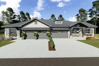 Multi-Family Craftsman Plan with 2 Dissimilar Units 2 Bedroom Units - 1845 Sq Ft and 1747 Sq Ft