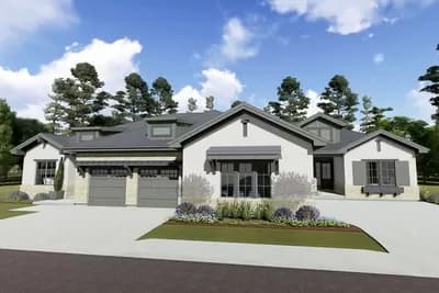 Two-Family Prairie-style House Plan with Different Layouts