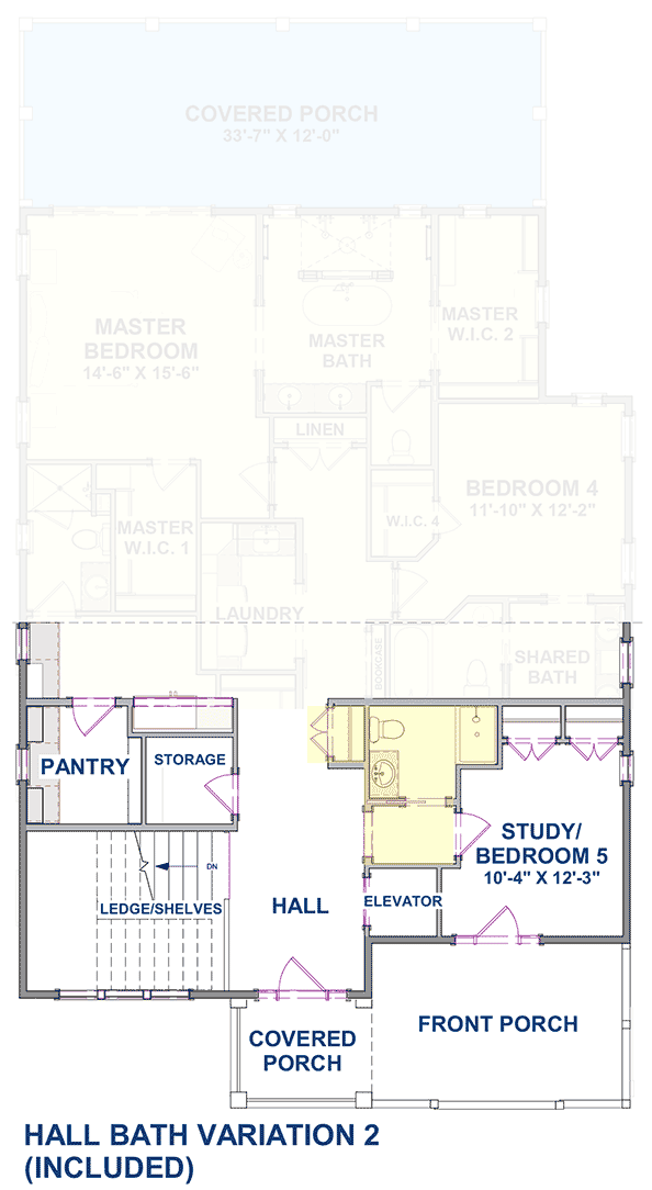 Plan 765019TWN: 4-Bed Low Country House Plan with Front and Back Double-Decker Porches - Floor Plan - Optional Hall Bath (Included with Plans) - Beach, Coastal, Low Country, Southern
