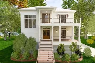 4-Bed Low Country House Plan with Front and Back Double-Decker Porches