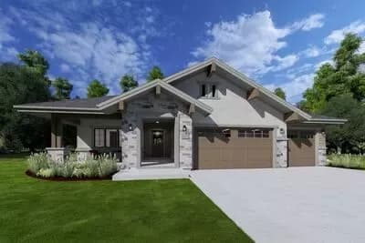 One-Level House Plan with Deep Eaves and Split Bedrooms - 2770 Sq Ft