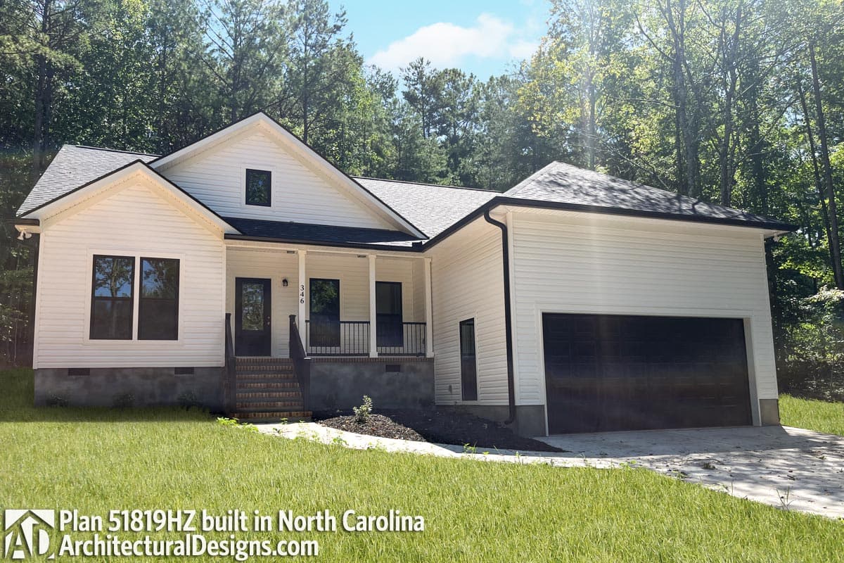 Plan 51819HZ: 3-Bed Contemporary Farmhouse Plan with Private Master Suite - 1416 Sq Ft - Image #4 - Cottage, Country, Farmhouse, Modern Farmhouse, Traditional