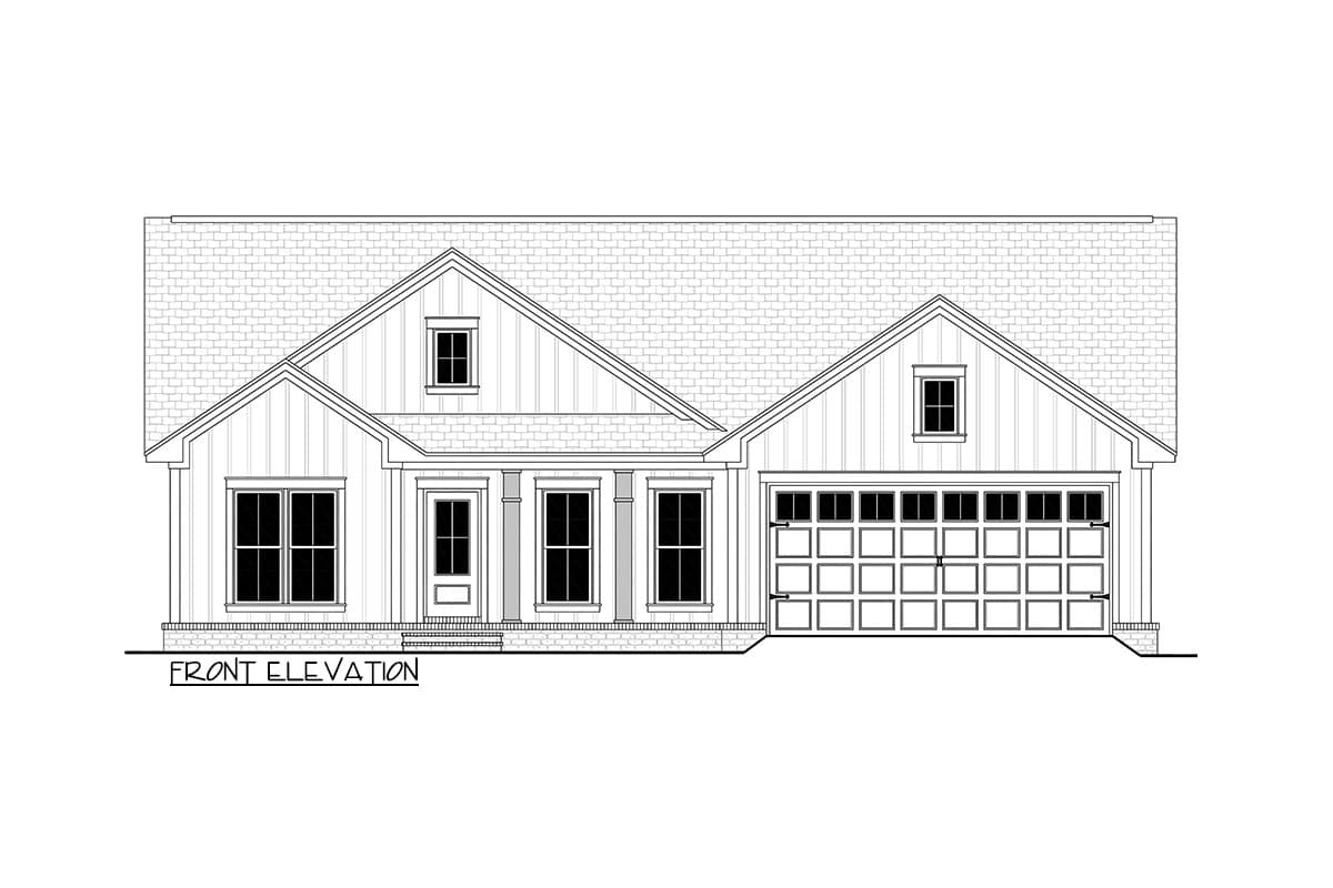 Plan 51819HZ: 3-Bed Contemporary Farmhouse Plan with Private Master Suite - 1416 Sq Ft - Image #5 - Cottage, Country, Farmhouse, Modern Farmhouse, Traditional