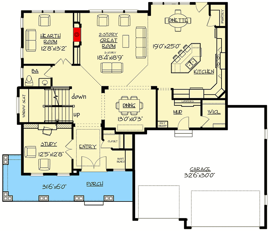 Plan 73470HS: Exclusive New American House Plan with 2-Story Great Room - 3634 Sq Ft - Floor Plan - Main Level - Country, Craftsman, New American