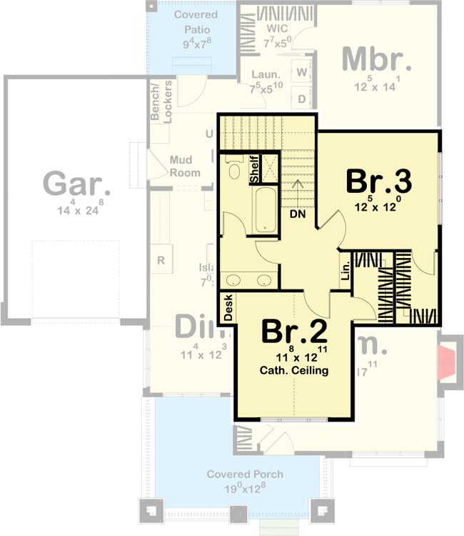 Plan 62817DJ: 3-Bed Cottage Home Plan with Great Curb Appeal - 1836 Sq Ft - Floor Plan - 2nd Floor - Bungalow, Cottage, Craftsman