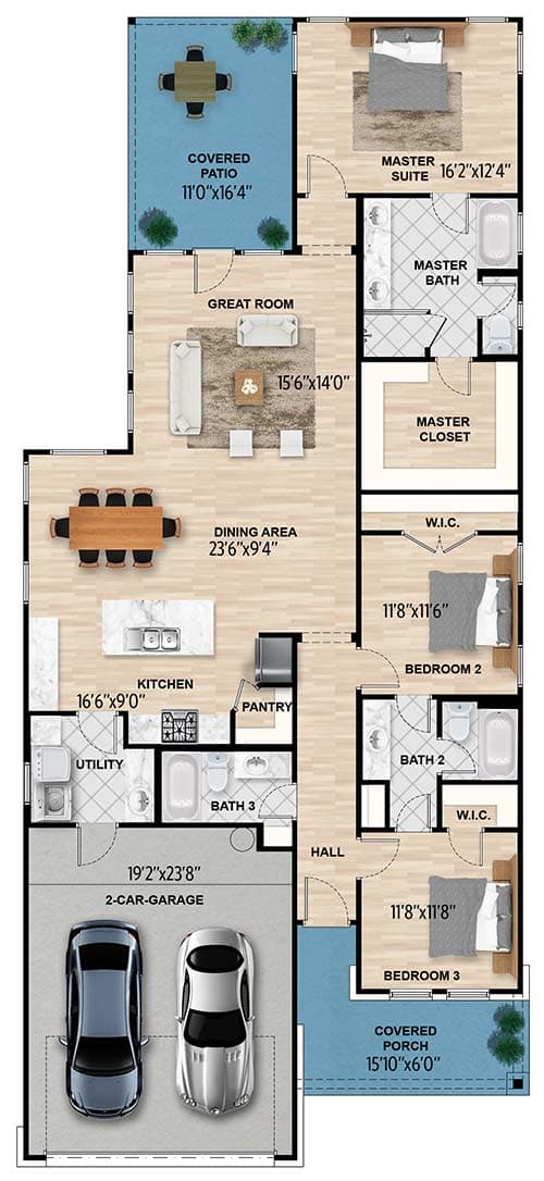 Plan 430055LY:  Contemporary Home Plan with Covered Patio - Floor Plan - Main Level - Contemporary
