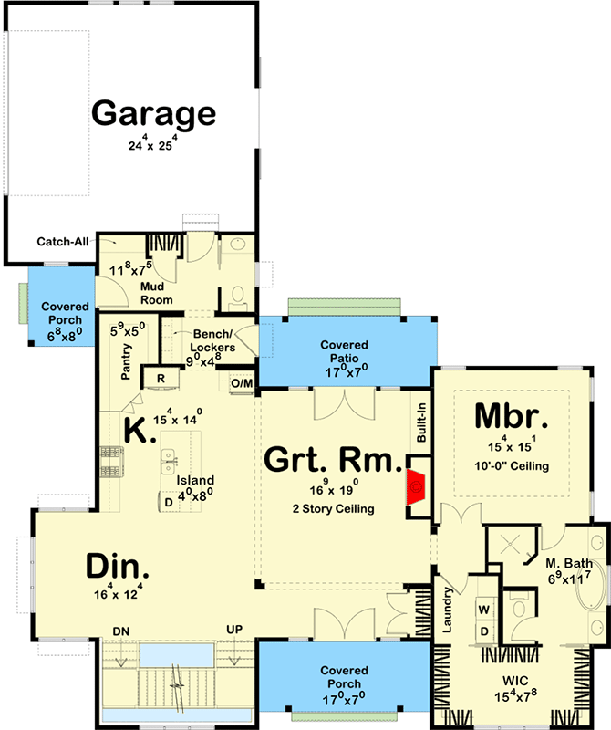 Plan 62818DJ: 4-Bed Modern Farmhouse Plan with Upstairs Loft Overlook - Floor Plan - Main Level - Country, Farmhouse, Modern Farmhouse, New American